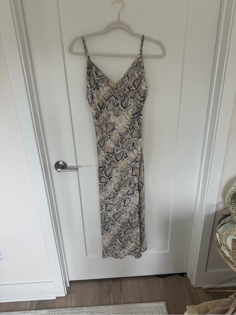 Snake-Print Maxi Slip Dress in Neutral Tones